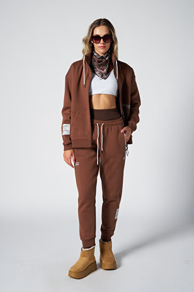 bilcee Set de trening pentru femei, maro, cu 3 fire, cu fermoar, 1595