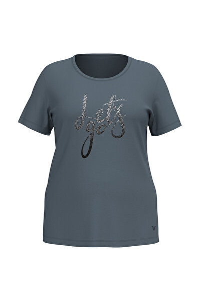 bilcee Tricou albastru cu imprimeu cu sclipici pentru femei 4177