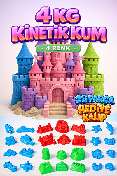 Kinetic Sand 4 KG Kinetik Kum 4 Renk ve 28 Adet Kum Kalıbı - Eğitici ve Öğret...
