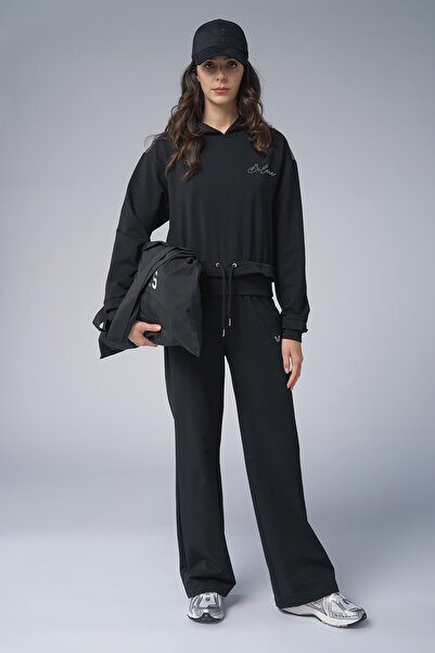 bilcee Women's Black Stone Printed Sweatshirt Trousers Set 4043