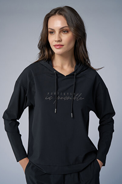 bilcee Hanorac negru subțire, ușor, din țesătură subțire, pentru femei 4168