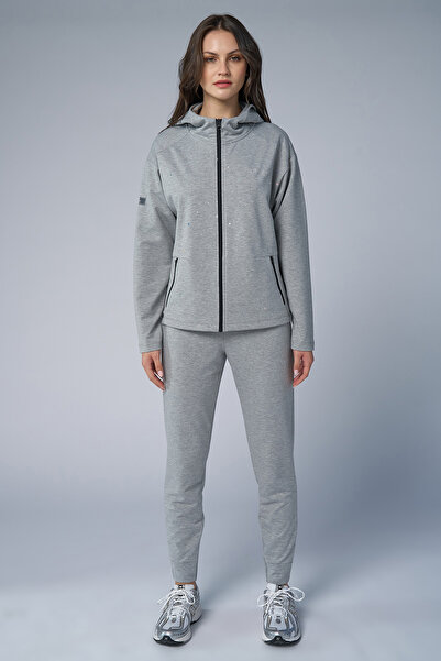 bilcee Women's Gray Melange Hooded Cotton Tracksuit Set 9836