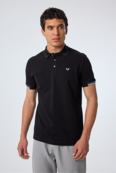bilcee Men's Black Cotton Polo Collar Short Sleeve T-Shirt 9710