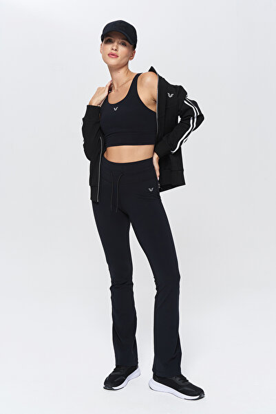 bilcee Kadın Siyah Yüksek Bel Flare Yumuşak Dokulu Tayt Pantolon 9909