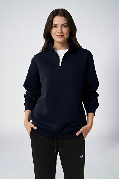 bilcee Hanorac oversize cu fermoar pentru femei Peak, albastru bleumarin, 7012