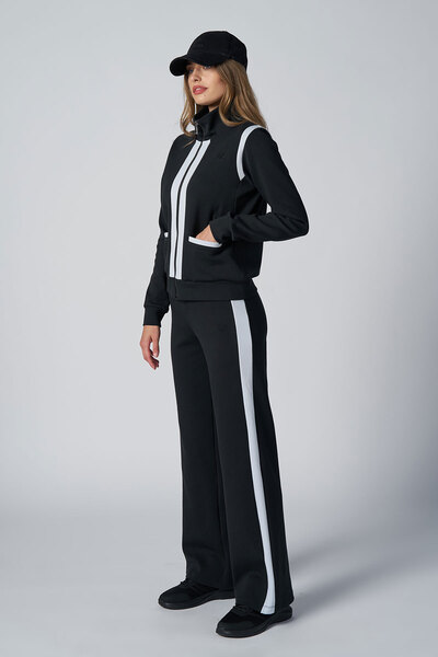 bilcee Women's Black Fashion Stand Collar Tracksuit Set 4562