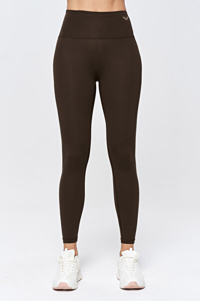 bilcee Kadın Kahve Yüksek Bel Fırçalı Yumuşak Toparlayıcı Sporcu Tayt 9819