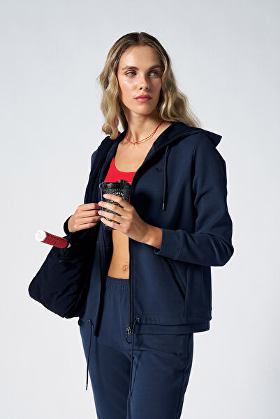 bilcee Women's Navy Blue Fashion Soft Textured Brushed Hooded Tracksuit Set 4037