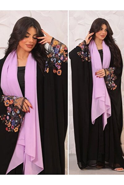 Noon Noora روب مطرز مميز مع كارديجان مفتوح وعباءة وغطاء رأس