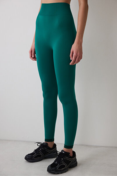 Penti Leggings verzi cu talie înaltă contrastantă, fără sudură, până la gleznă