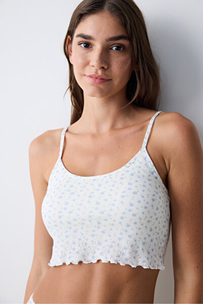 Penti Pointel Printed Beyaz Crop Atlet