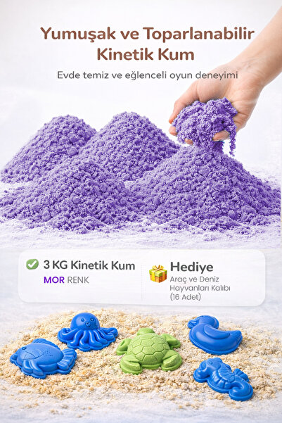 Kinetic Sand 3 KG Kinetik Kum ve 16 Adet Kum Kalıbı Hediye - Eğitici Öğretici Oyun Kumu