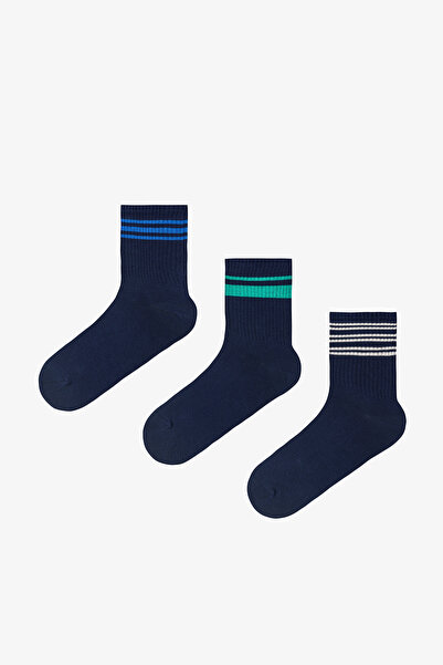 Penti Multicolored Men's Navy Line Striped 3-Piece Socks