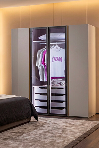 benim odam Elegant 4 Kapılı Gizli Çekmeceli Cam Kapaklı Dolap Genç / Çocuk Od...