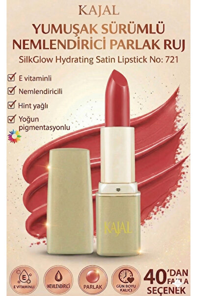 KAJAL Yumuşak Sürümlü Nemlendirici Parlak Ruj – SilkGlow Hydrating Satin Lips...