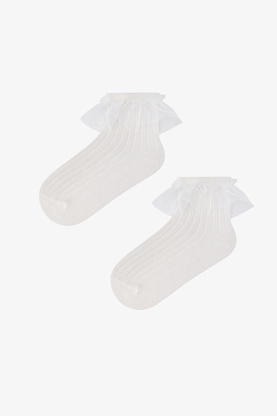 Penti Detailní dívčí ponožky s bílým volánem