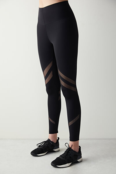 Penti Siyah Yüksek Bel Transparan Tül Panel Bilek Boy Tayt