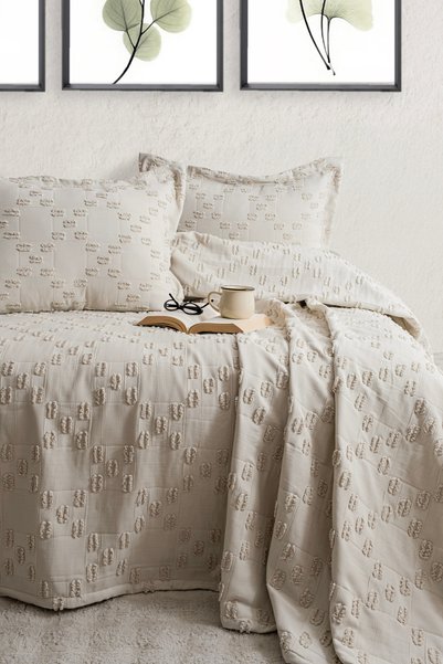 Calantha Home Collection Bella 3 Piece Double Pique Set Ecru