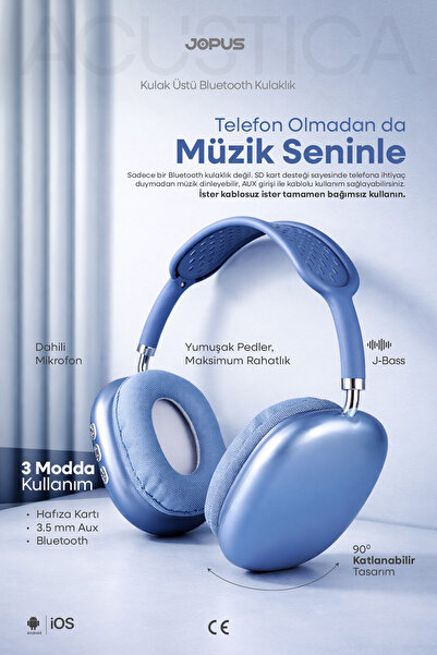 Jopus Bluetooth Kulaklık iOS Android Uyumlu Yüksek Ses Kalitesi Mikrofonlu Ku...