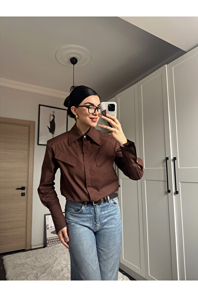 Gizuu Kahverengi Belden Oturtmalı Poplin Gömlek