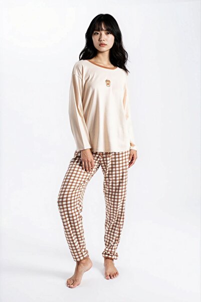 Ecrou Kadın Ekru Study Cafe Looks Patlı Pijama Takım