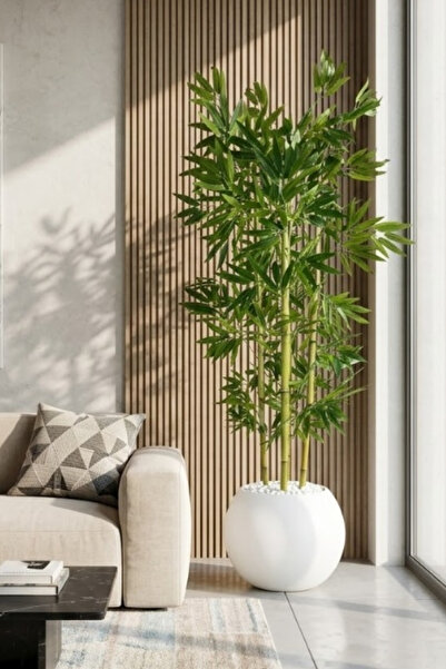 Cihan Çiçekçilik Yapay Yapraklı Bambu Ağacı 4 Bambulu 170 Cm 27*33 Küre Saksı