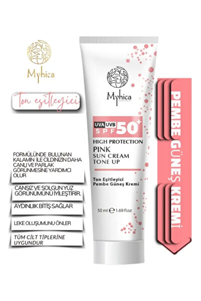 Myhica 50+ Spf Ton Eşitleyici Pembe Yüz Güneş Kremi 50 Ml