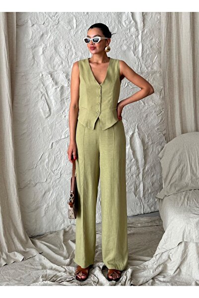 MADAME MELEK Khaki Color Vest and Trousers Set