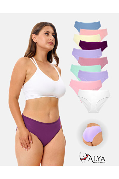 ALYA UNDERWEAR Large Size Women's Cotton Slip Panties - Colorful, 10 Pack (Mu...