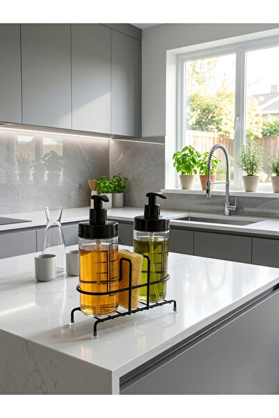 NTC METAL Standlı Mutfak Sıvı Sabunluk Ve Süngerlik Seti, Tezgah Üstü Çift Sı...