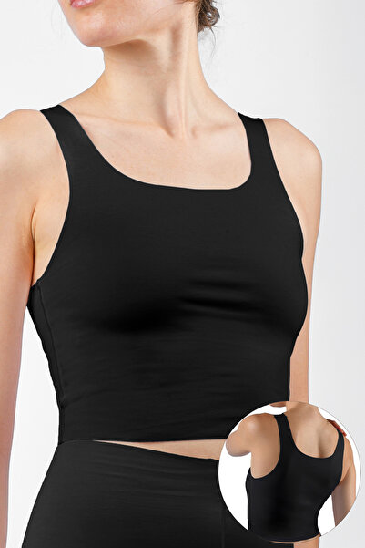 Bolero Kadın Dikişsiz Görünmez Pima Pamuk Crop Atlet Siyah