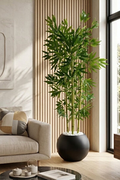 Cihan Çiçekçilik Yapay Yapraklı Bambu Ağacı 4 Bambulu 170 Cm Küre Saksı