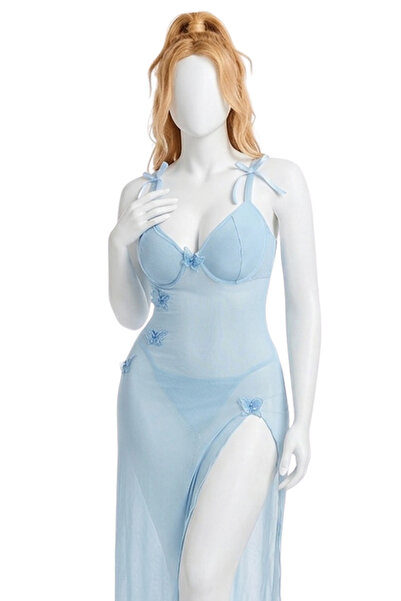 Lingerie and Fashion Style See Through Mesh Butterfly Backless Long Lingerie ...
