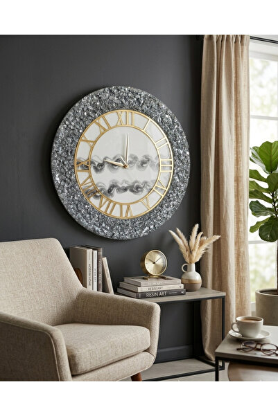 Home Duvar Saati 35 cm - Modern Epoxy Duvar Saati - El Yapımı Gri Epoksi Duva...