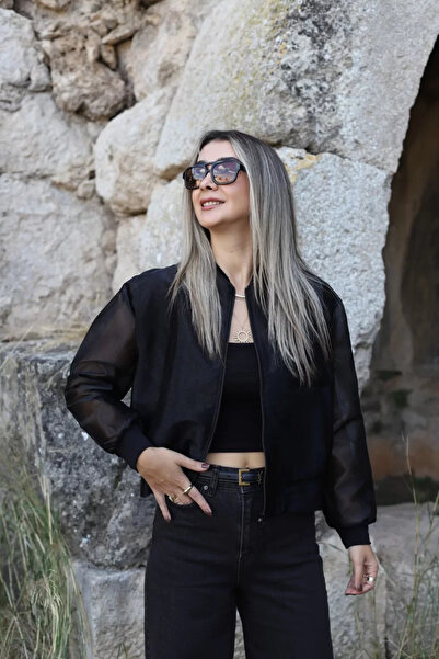 bytugcekaya Siyah Tül Bomber Ceket