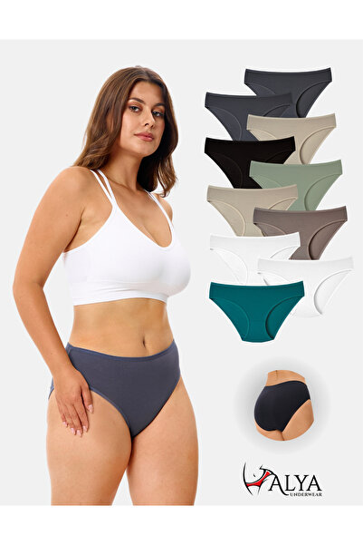 ALYA UNDERWEAR سراويل داخلية نسائية قطنية عالية الخصر - 10 عبوات متعددة الألو...