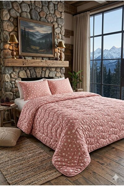 VALİOSA VALİDEZ Pink Star Patterned Quilted Multi-Purpose Bedspread Double Mo...