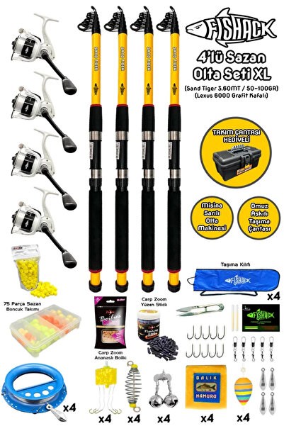 Fishack Tam Takım Sazan Olta Seti - 4'lü Set - XL - 3.60MT/50-100GR