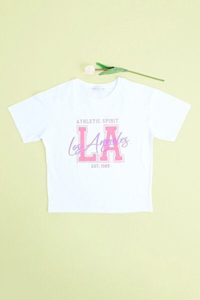 Fulla Moda لوس أنجلوس مطبوع تي شيرت للفتيات بقصة قصيرة