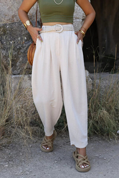 bytugcekaya Pantaloni cu tăieturi în formă de curcubeu cu curea de piatră