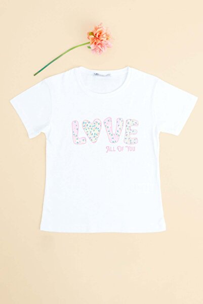 Fulla Moda Floral Love Text Printed Girl's T-Shirt