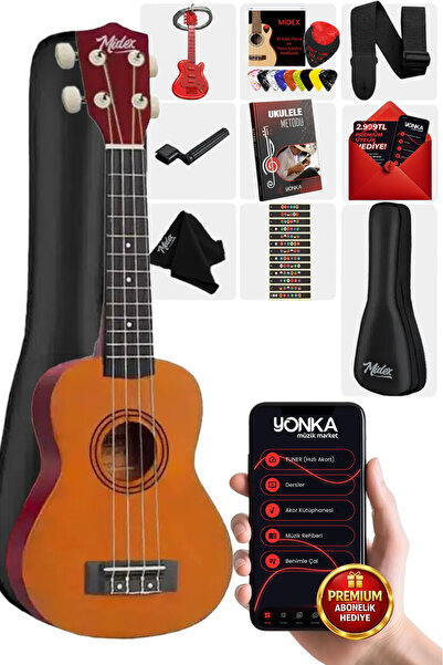Midex UKX-233YL Ukulele de concert portocaliu - Geantă cu curea și Plectruri ...