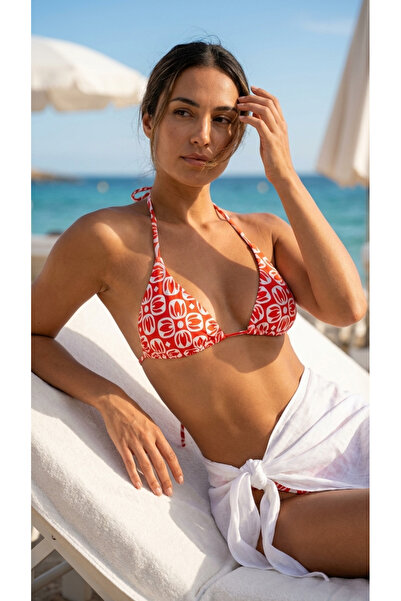 LU Lunita Triangle Flower Patterned Special Design Bikini Top