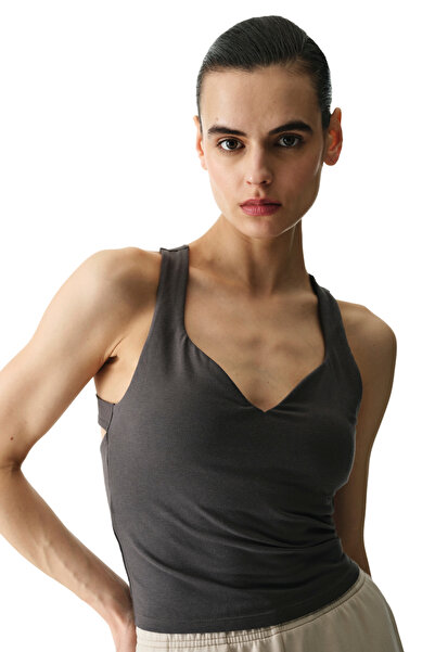 Penti Haki Sırtı Büzgülü Kalp Yaka Pamuk Modal Karışımlı Üst