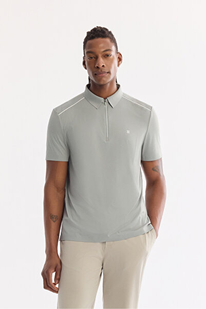 Avva تي شيرت رجالي من القماش التقني بياقة بولو ولون أخضر فاتح A61Y1106