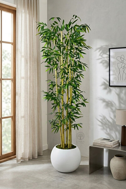 Cihan Çiçekçilik Yapay Yapraklı Bambu Ağacı 6' lı 170 Cm Küre Saksı