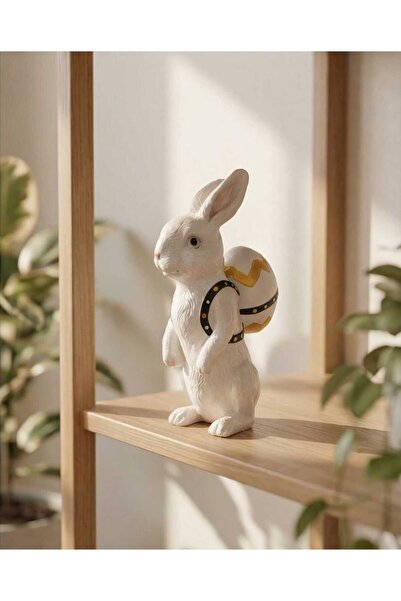 Dodemert Home Beyaz Paskalya Yumurta Taşıyan Tavşan Polyester Heykel Biblo