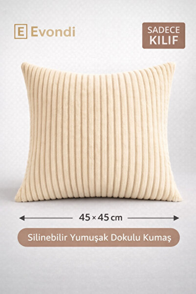 Evondi 45×45 Kırık Beyaz Kabartmalı Kalın Dokulu Kırlent Kılıfı – Yumuşak Sil...