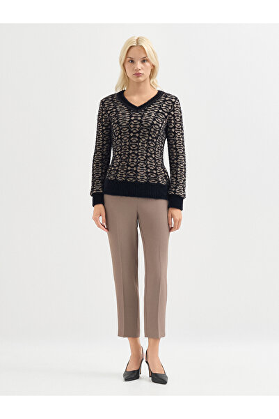 Karaca Kadın Triko Kazak-Siyah/camel