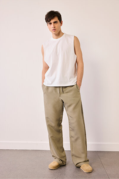 Beyyoglu Beli Lastikli Çizgili Pantolon